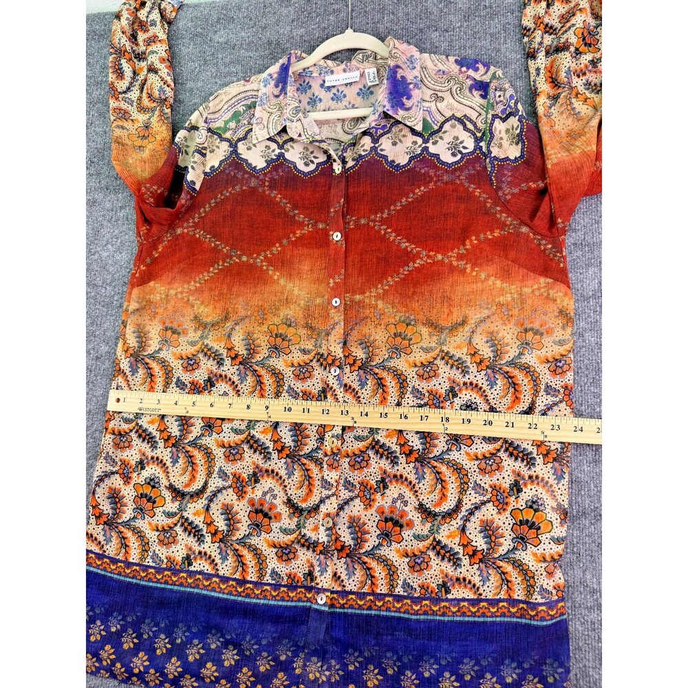 Susan Graver Button Front Tunic Top L Floral Paisley Print Long Sleeve Boho - Picture 9 of 15